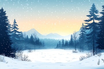 Snowy Mountain Range Winter Scene