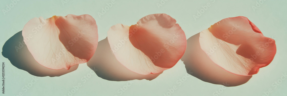 Fototapete three overlapping sakura petals arranged in a gentle curve on a soft gray backdrop