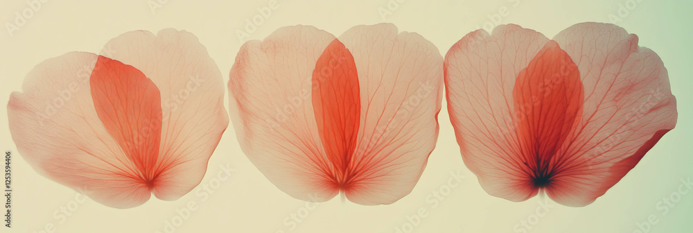 Poster arrangement of three delicate sakura petals creating a bloom on a light cream backdrop