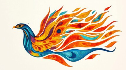 Obraz premium A vibrant, stylized bird with colorful flames for feathers, symbolizing creativity and transformation.