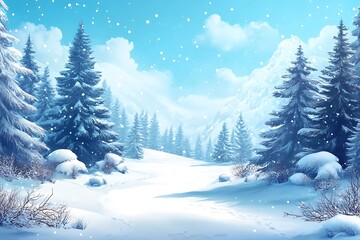 Naklejka premium Snowy Forest Winter Wonderland Landscape Scene