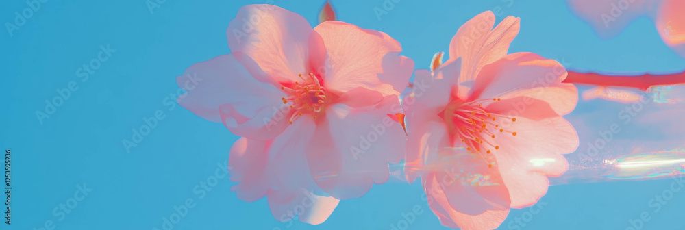 Poster two overlapping sakura petals on a bright indigo background perfect for digital banners