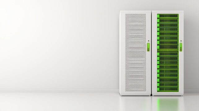 Modern Data Server Rack Configured in Bright Colors with Sleek Design in Minimalist Setting
