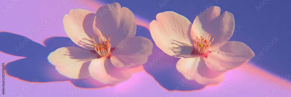 Poster sakura petals overlapping softly on a bright violet background creating a delicate contrast