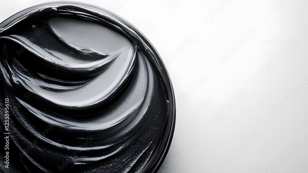 Poster Mesmerizing abstract image featuring a dynamic fluid wave or splash of black liquid swirling and curving against a stark white minimalist backdrop