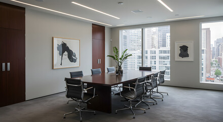 Fototapeta premium Luxury Meets Simplicity in This Minimalist Modern Office Meeting Room