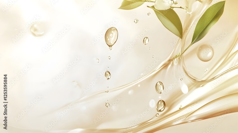 Poster mesmerizing close up of a single lush green leaf adorned with delicate crystal clear water droplets 