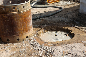 Detail eines Bohrers eines Senkkasten um den Senkkasten zu entleeren., Diamantbohrköpfe, gebohrtes...