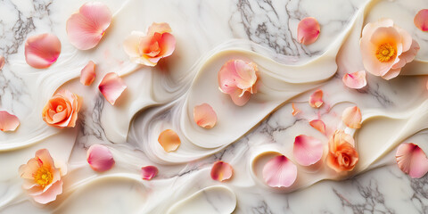 Spring rose petals marble background