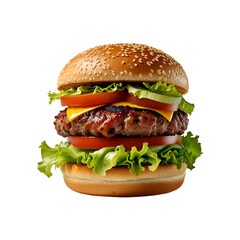 A savory double decker burger with cheese burger on transparent background, Junk Food and Fast Food Restaurants