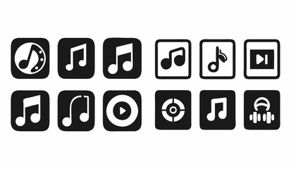 Set of Black and White Music Icons for Digital Media