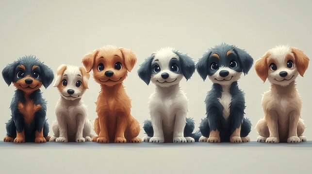 adorable cartoon puppies in a whimsical lineup
