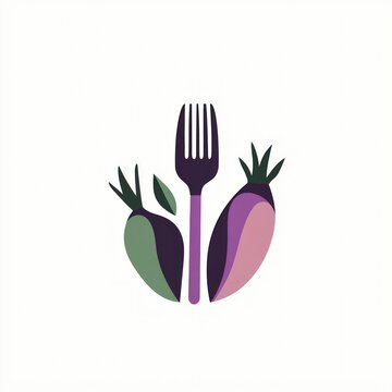 recommend clip art: Colorful vegetables with fork, healthy food logo design