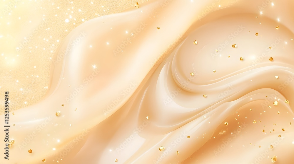 Leinwandbilder smooth shimmering liquid flow with gleaming golden bubbles and a creamy luxurious texture against an