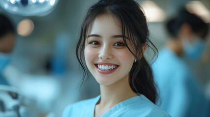 Dentist treating a patient using advanced laser dental equipment in a bright clinic