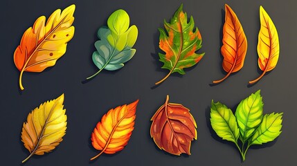 Obraz premium Set of autumn leaves in cartoon style for seasonal banner