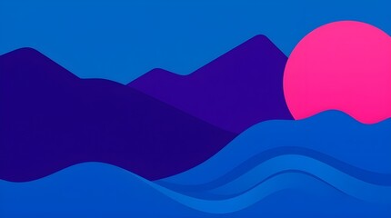 A Beautiful, Tranquil Sunset Occurring Over Gentle Waves in Stunning Vibrant Blue Tones