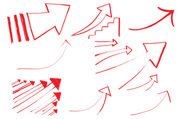 右肩上がりの赤色の矢印のイラスト素材　ベクター