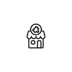 A small shop icon with a circular sign above featuring a cloud symbol. Represents a cloud service provider, online store, or a business related to cloud technology.