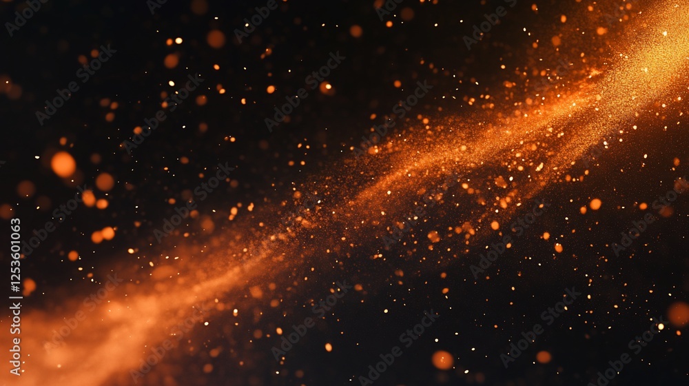 Poster abstract golden particles trailing across dark background minimalist design