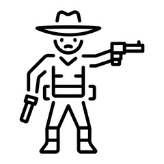 Cowboy character icon in linear style 