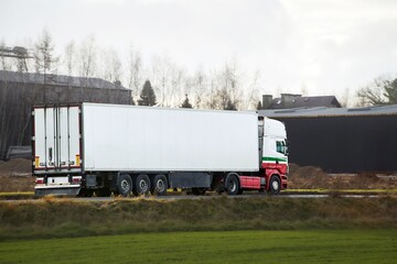 Commercial freight truck traveling countryside