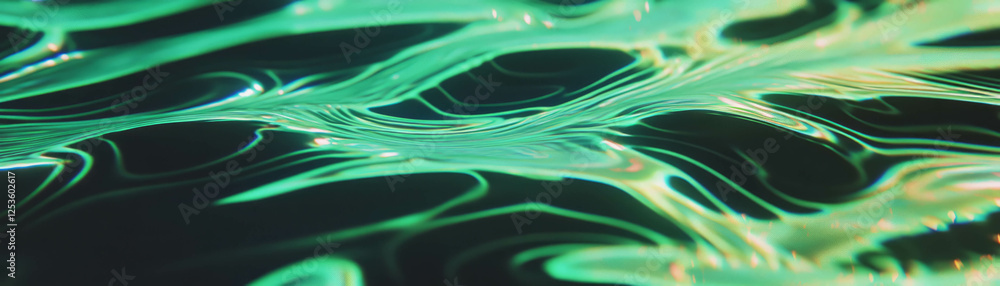 Poster Intricate patterns in wet sand with imagined neon green lines on a bright backdrop