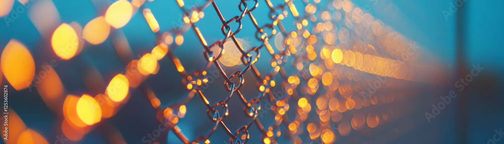 Poster Woven metal mesh displaying intricate patterns and bright light reflections