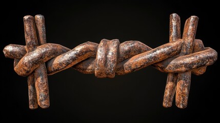 Detailed View of Twisted Rusty Barbed Wire Against a Dark Background Highlighting Industrial Texture