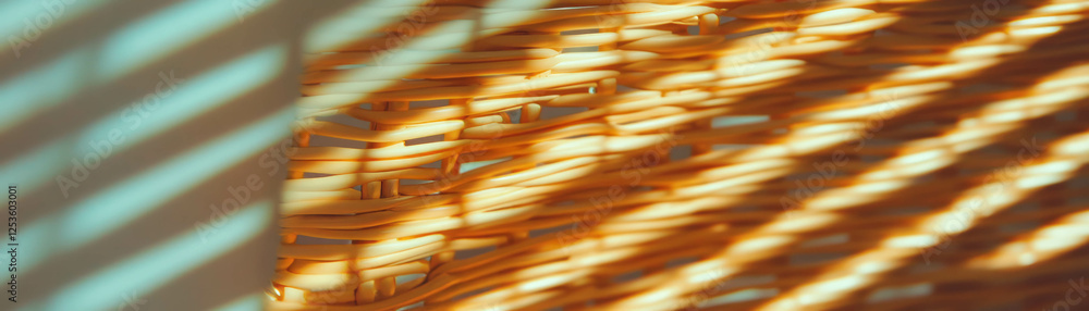 Poster bright woven wicker strands create textured patterns in light and shadow play
