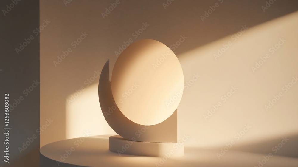 Poster abstract 3d rendering of a sphere with geometric shapes in warm light