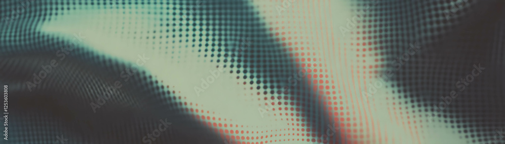 Poster close up of textured woven fabric with halftone dots showcasing intricate details