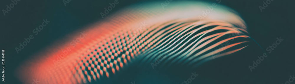 Poster close-up view of a feather showcasing detailed halftone dots and intricate barbs