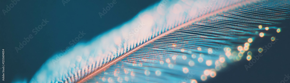 Poster close-up view of a feather showcasing delicate barbs and halftone texture in stunning detail