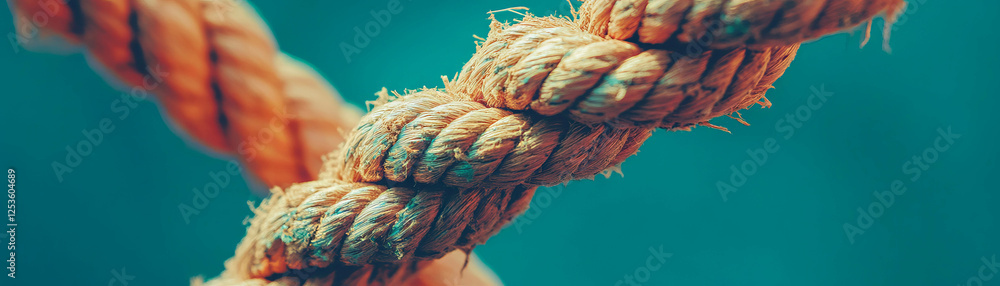 Poster close-up of a frayed rope with halftone texture emphasizing its intricate details and colors
