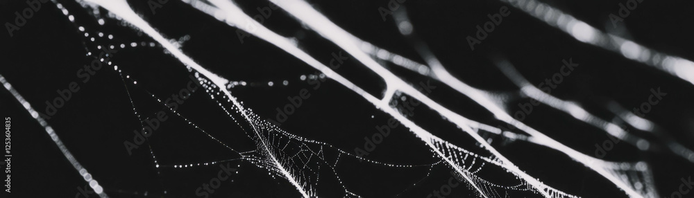 Poster Close-up view of a spiderweb showcasing intricate details with halftone texture