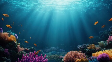 Fototapeta premium Vibrant Underwater Scene with Colorful Coral and Fish Swimming