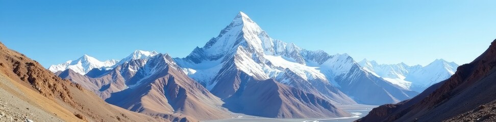 Snow-capped mountain peak in Leh Ladakh landscape, mountain range, rocky terrain, trek