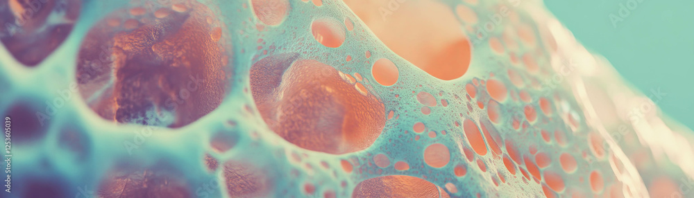 Poster Close-up view of a sponge displaying large pores and highlighted textural details