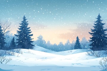 Peaceful Winter Snow Hills Landscape Background