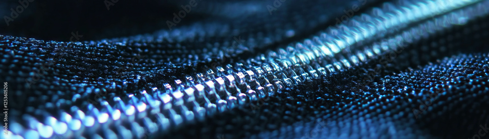 Poster close-up view of interlocked zipper teeth showcasing halftone texture in vivid detail