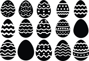 Easter Eggs Silhouette Vector, Eggs Vector illustration set, symbol of happy Easter graphic shapes, black and white cute spring set.