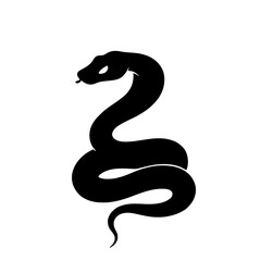 Obraz premium Minimalist black snake silhouette coiled in defensive stance on white background