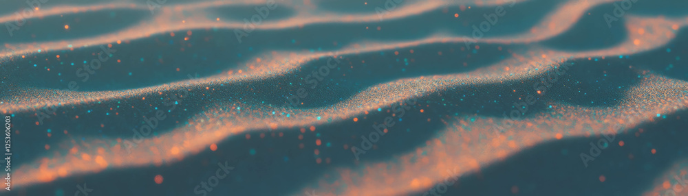 Poster Close-up view of textured sand with ripples and halftone dots from above during daylight