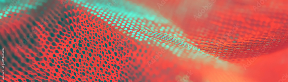 Aufkleber Close-up view of woven fabric with halftone texture highlighting intricate patterns and colors
