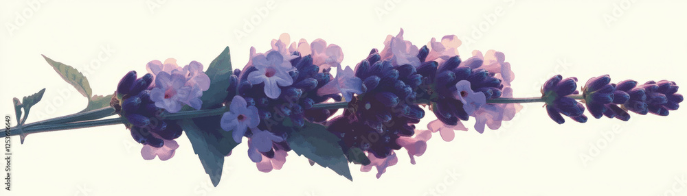 Poster cluster of lavender flowers with halftone texture on a grunge background