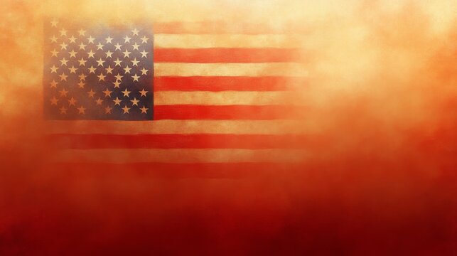 American flag in the fog, a symbol of patriotism and remembrance