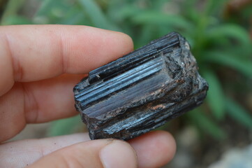 Black tourmaline mineral on collection
