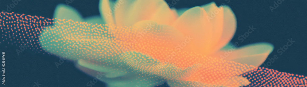 Poster geometric flower design featuring halftone texture on a textured grunge background