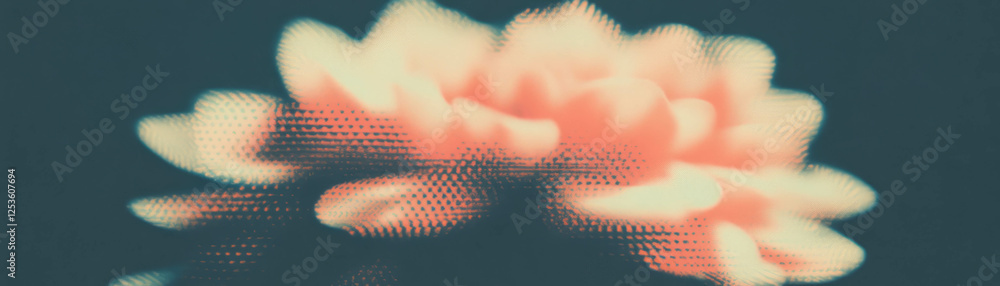 Poster halftone texture of a flower with geometric petals on a grungy backdrop